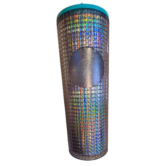 Starbucks Iridescent Grid Cold Cup 24 oz Venti Tumbler Teal Lid - Picture 1 of 6